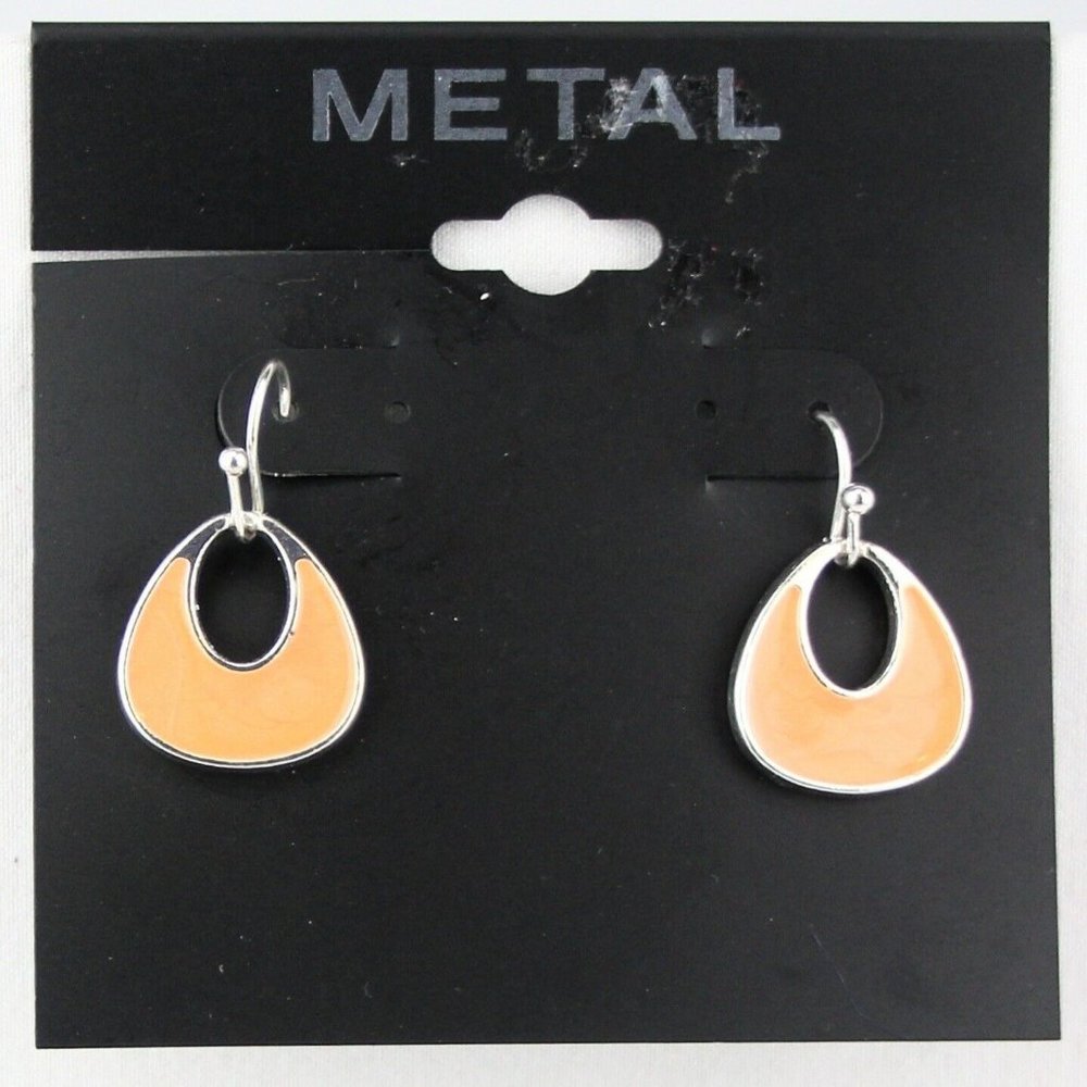 Metal Earrings Silver-tone Orange Enamel Hook Dangle
